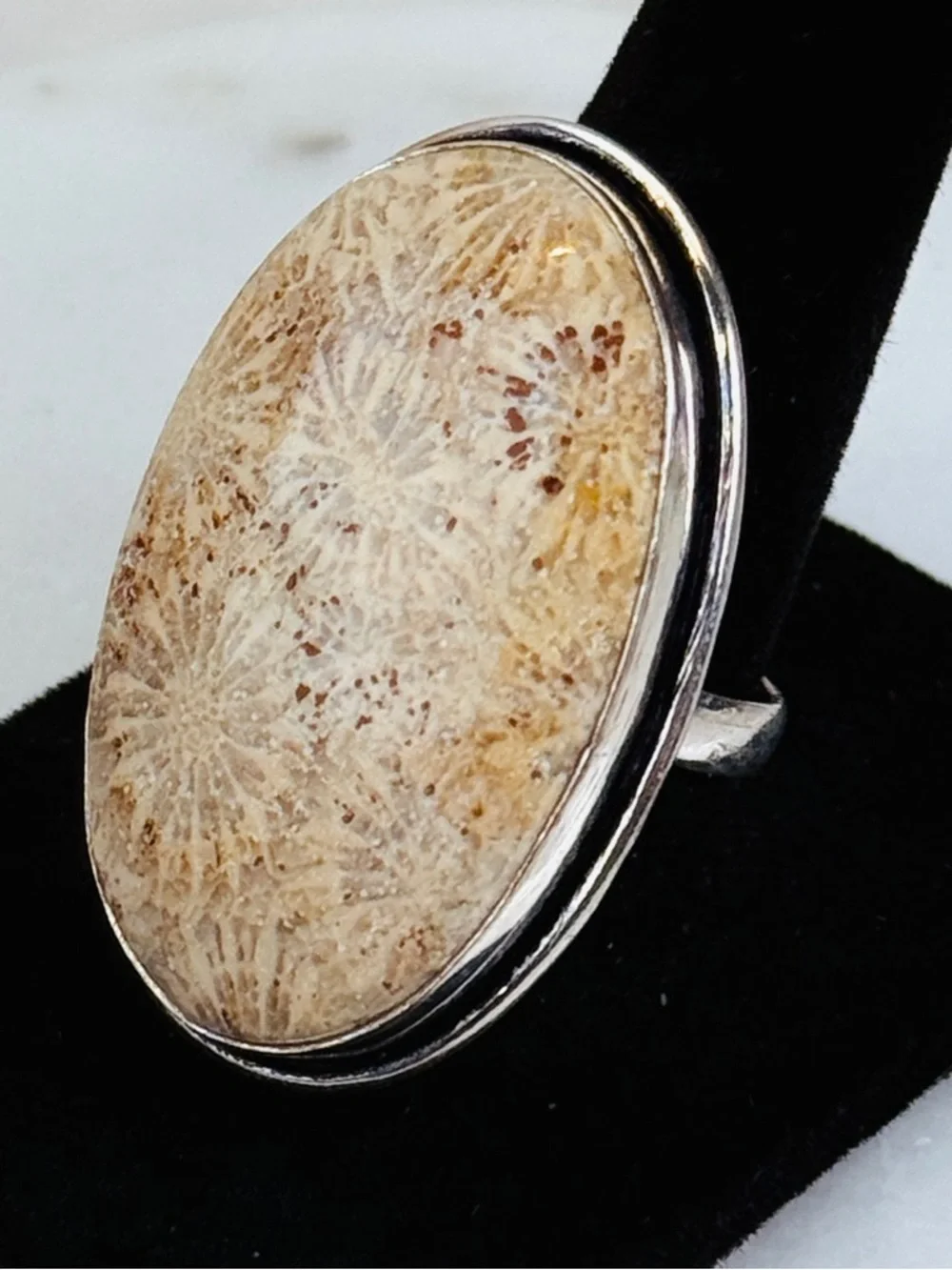 Gorgeous bohemian chic earth stone 925 silver overlay ring sz 8